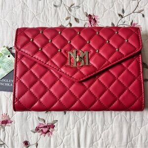 Badgley Mischka Quilted Red Crossbody Clutch Bag